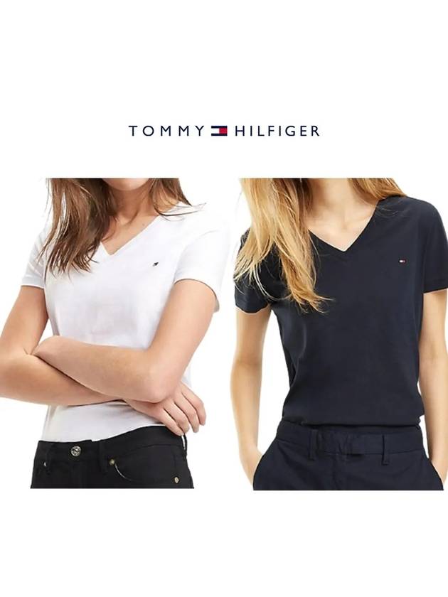 타미힐피거 반팔티 에센셜 브이넥 2컬러 여성티셔츠 여자무지면티 오버핏 패션