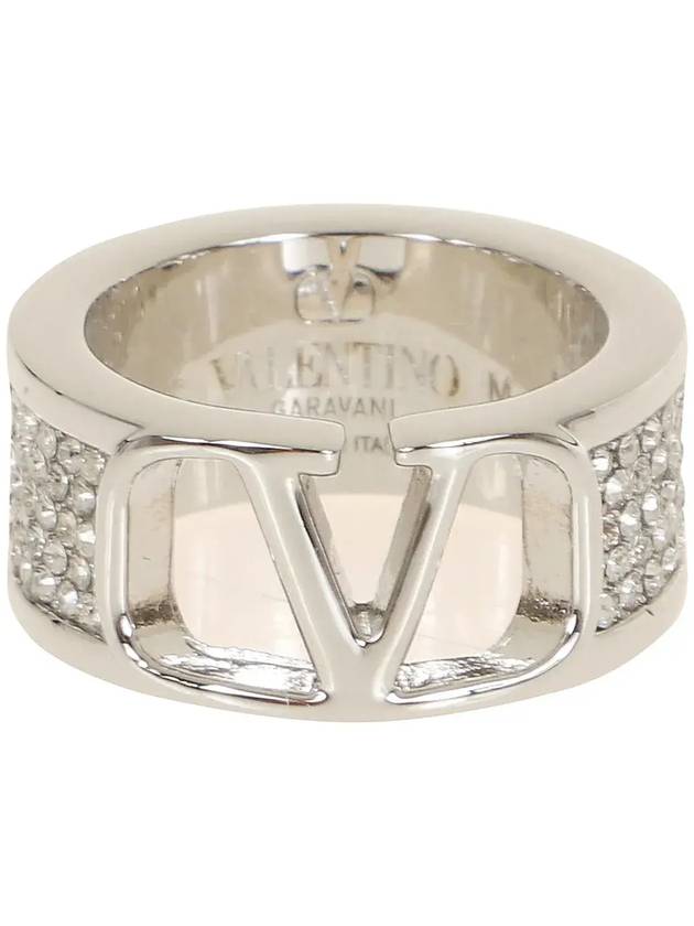 Valentino VLogo 시그니처 장식 반지 WJ0U38YCW_68SPALLADIUMCRYSTALSILVERSHADE