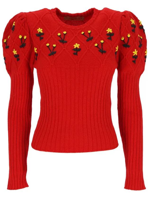 Cormio Oma 플로럴 자수 크루넥 스웨터 OMACREWNECKSW_POMODORO