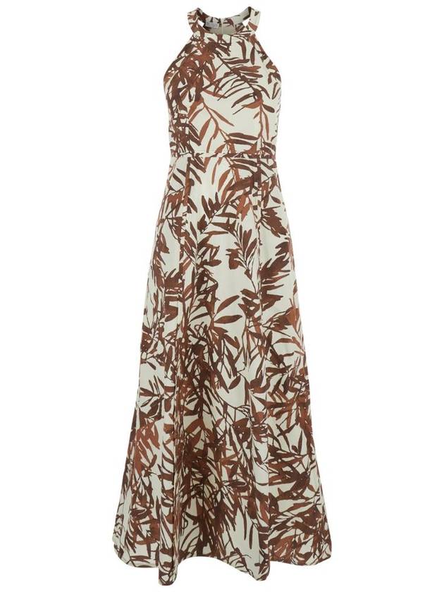 BRUNELLO CUCINELLI 코튼 여성용 올오버 허바리움 프린트가 있는 멀티컬러 슬리브리스 롱 드레스 ML900A5168C003