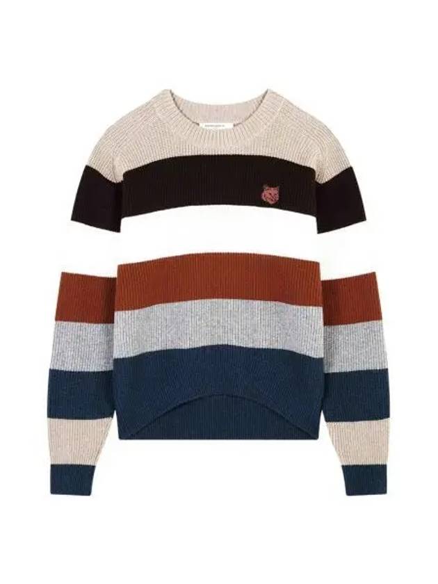 W 메종 키츠네 볼드 폭스 헤드 패치 컴포트 립드 점퍼 화이트 스트라이프 W Maison Kitsune Bold Fox Head Patch Comfort Ribbed Jumper White Stripes