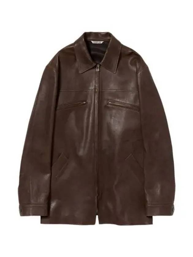 W 오라리 램 레더 롱 집 블루종 브라운 25SS W Auralee Lamb Leather Long Zip Blouson Brown 25SS