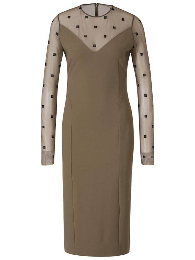 지방시 브이넥 시스루 모노그램 미디 드레스