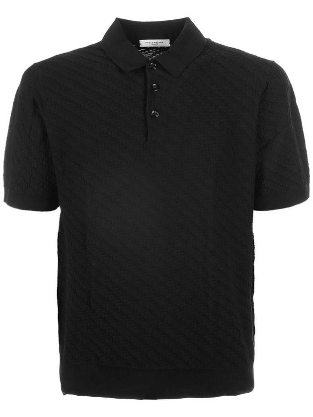 Paolo Pecora Black Short Sleeve Polo Shirt In Cotton