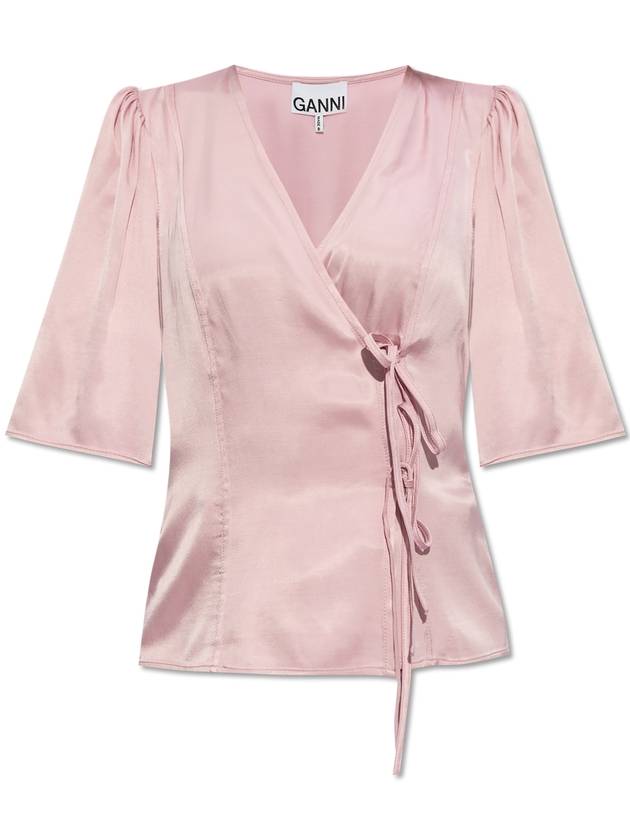 24FW 가니 여성 블라우스 Ganni Ganni Tie-up Top Women's Pink