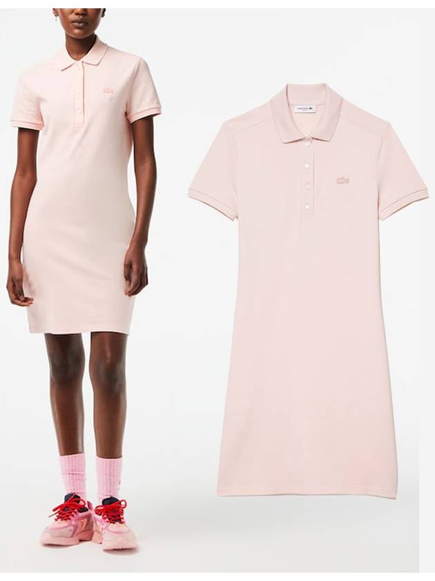 라코스테 여성 스트레치 코튼 피케 폴로 드레스 테니스 원피스 Light Pink
