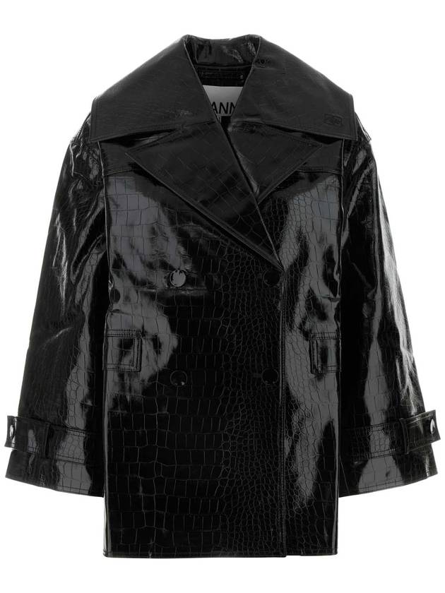 24FW Ganni 블랙 synthetic 레더 코트 F9463 099