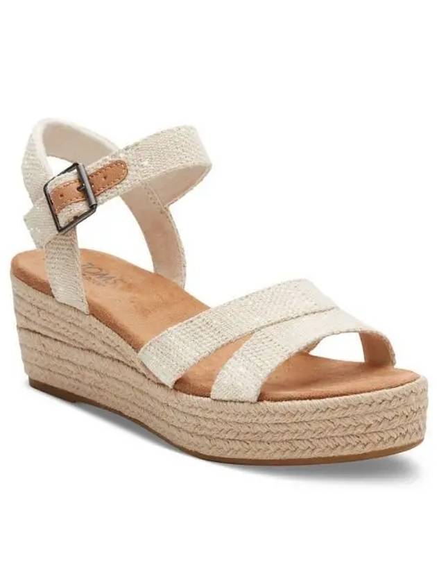 우먼 탐스 Audrey 에스파드리유 웨지 플랫폼 샌들 샌달 내츄럴 Undyed 메탈릭 Linen 스트라이프 9039274