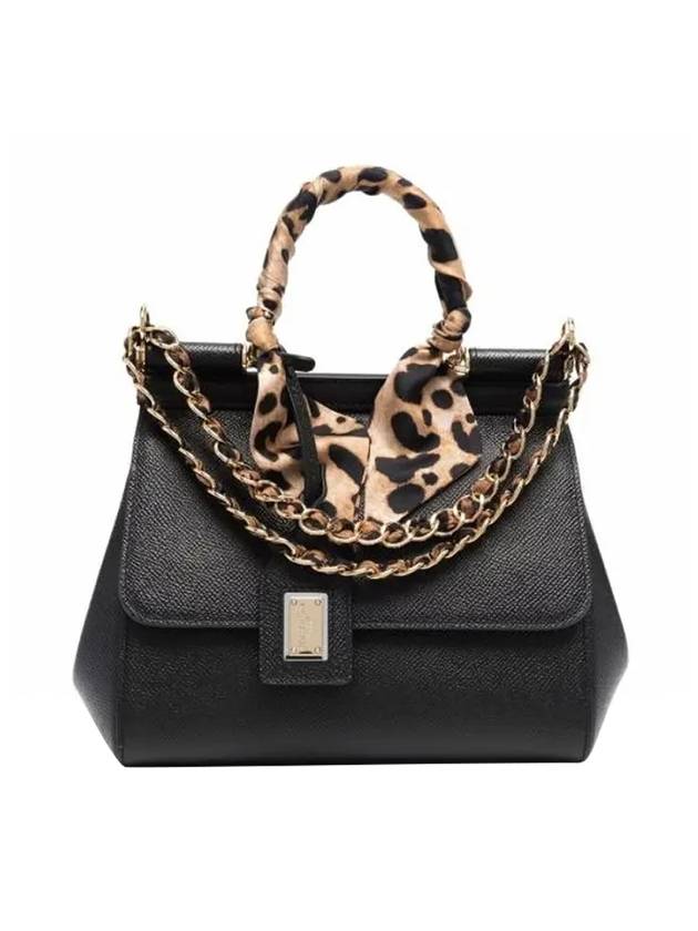 돌체앤가바나 시실리 스몰 레더 토트 백 블랙