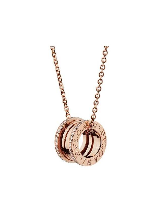 불가리 비제로원 네클리스 라운드 펜던트 로즈 골드 다이아몬드 350052