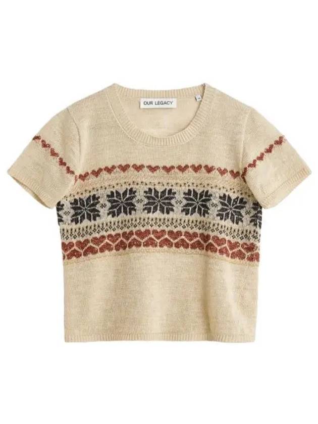 W 아워레가시 니티드 크롭드 티셔츠 스노우 페어아일 헴프 W Our Legacy Knitted Cropped T Shirt Snow Fairisle Hemp