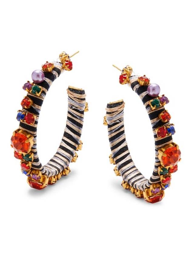 멀티 컬러 보석 및 실로 감싼 후프 귀걸이 Multi Color Gemstone & Thread Wrapped Hoop Earrings