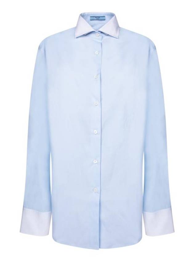 프라다 옥스포드 엠벨리시드 코튼 셔츠 스카이 블루