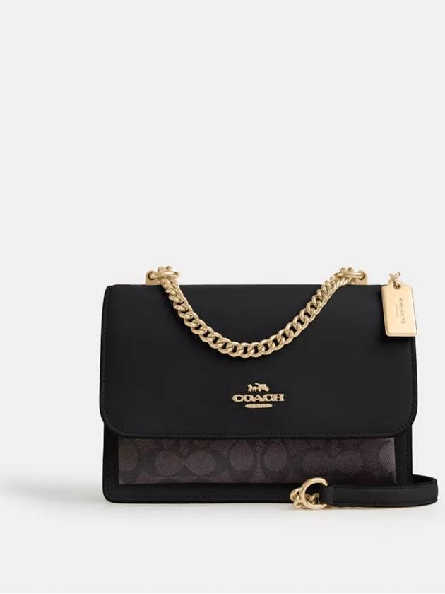 코치 클레어 크로스백 시그니처 캔버스 Gold Walnut Black