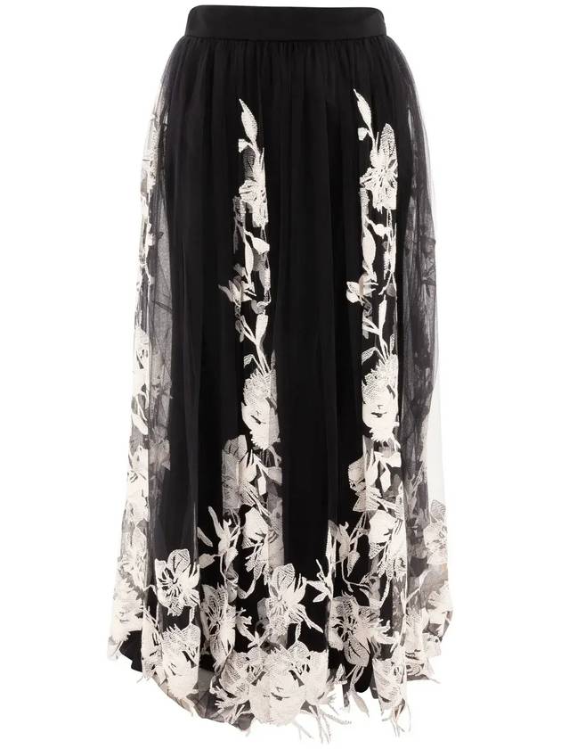 엘리 사브 플로럴 자수 튜울 미디 스커트 SK047NF24TU009_BLACK