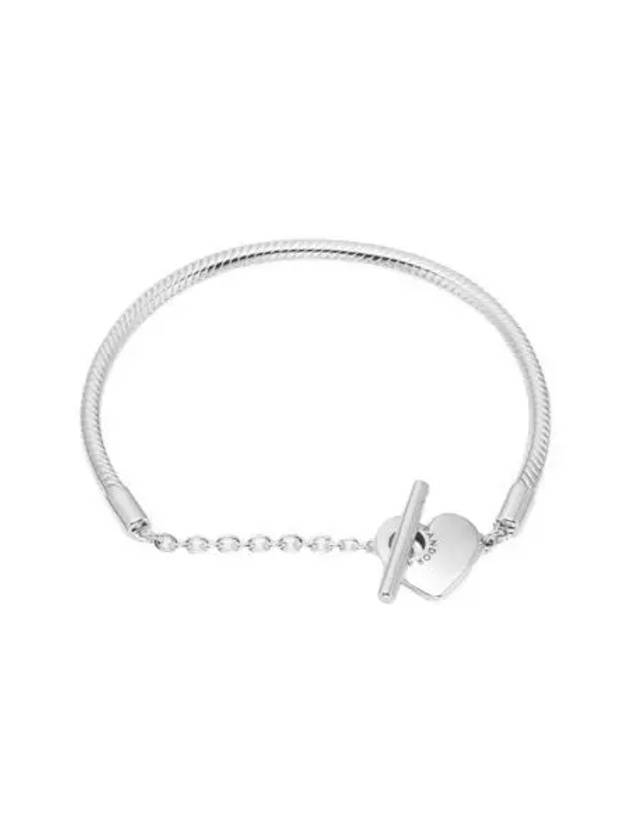 W 판도라 모먼트 하트 T 바 스네이크 체인 브레이슬릿 스털링 실버 W Pandora Moments Heart T Bar Snake Chain Bracelet Sterling Silver