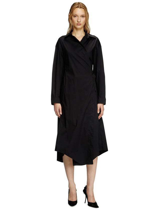 Diesel - Wrap shirt dress in cotton-blend poplin - Dresses - Woman - Black