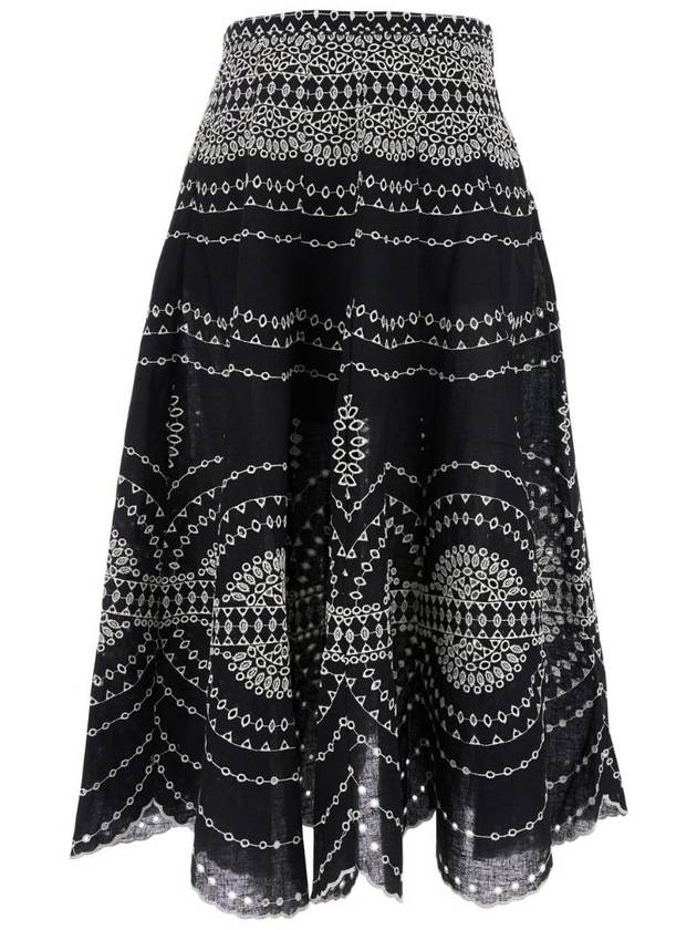 차로루이즈 Livvy Black Midi Skirt with Scallop Hem and All Over Embroidery in Cotton nad Linen Blend Woman 254401BLACKNELUM