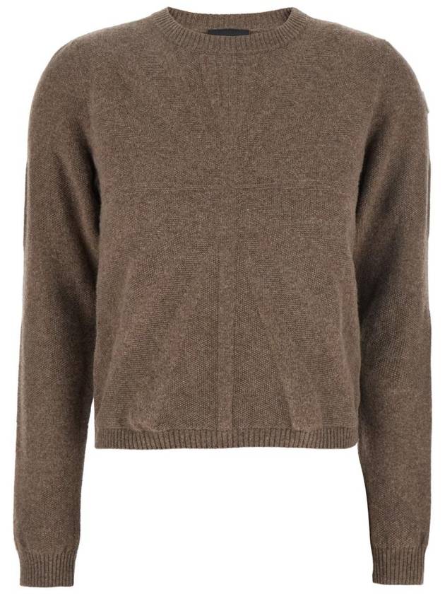 MONCLER RICK OWENS MU02D9C01M428125X 'Biker' Brown Crewneck Sweater with Logo Patch on the Sleeve in Wool and Cashmere Blend Woman