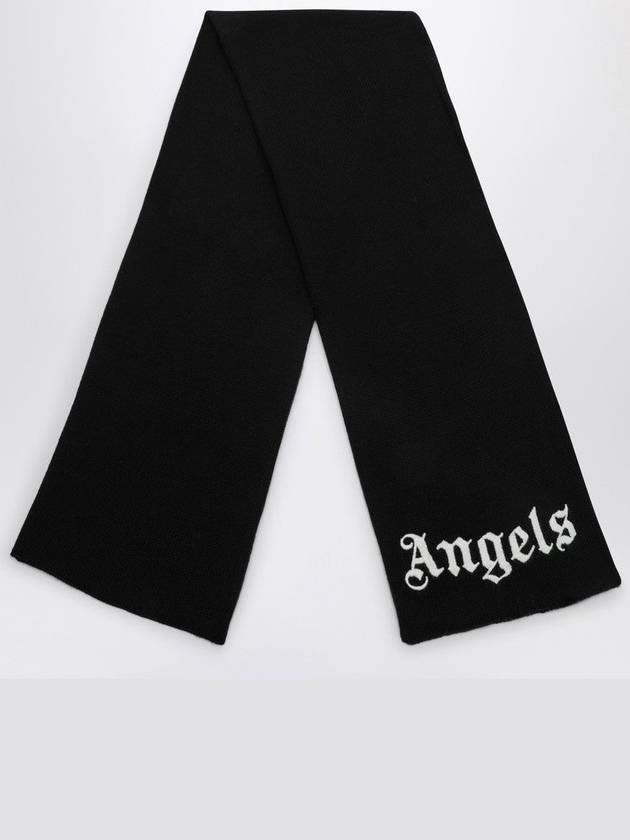 Black Cotton Blend Scarf With Logo