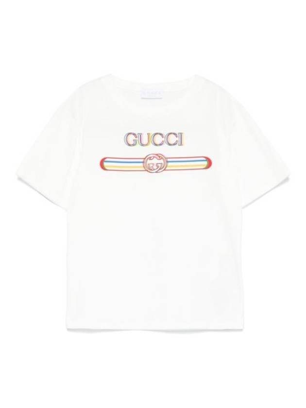 구찌 키즈 프린티드 코튼 반팔 티셔츠 화이트