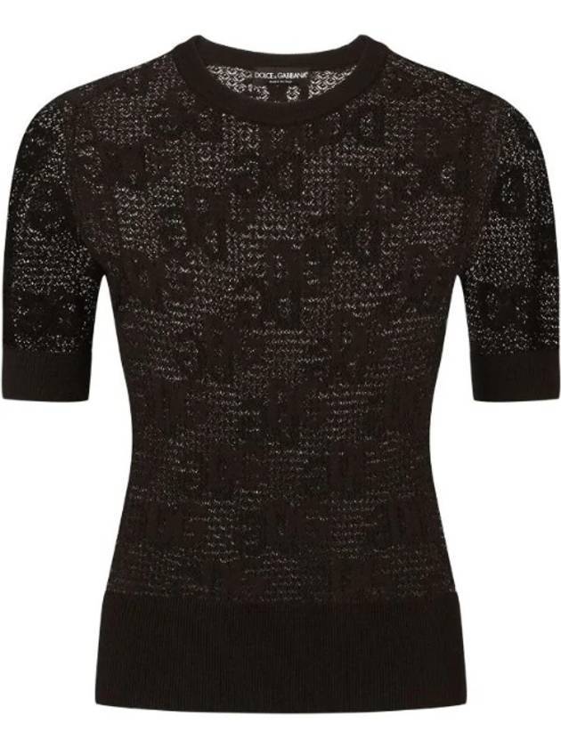 돌체앤가바나 여성 로고 레이스 스티치 니트탑 블랙