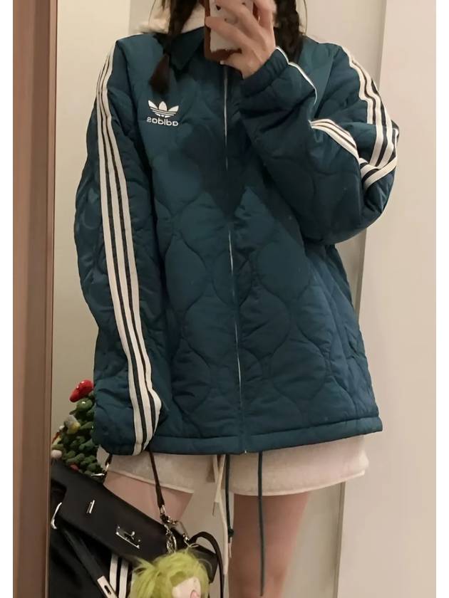 아디다스 퀄팅 후드 집업 깔깔이 누빔 자켓 그린