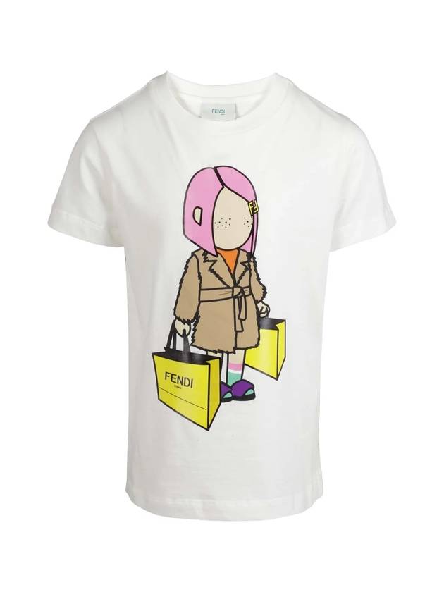 펜디 키즈 로고 프린트 크루넥 반팔 티셔츠 화이트