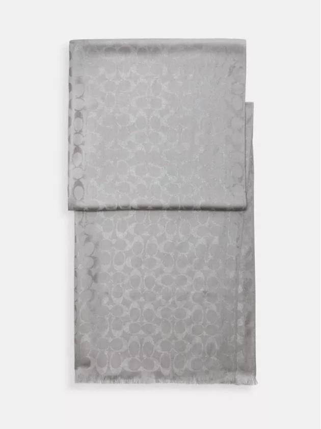 코치 시그니처 메탈릭 오브롱 스카프 머플러 Light Gold