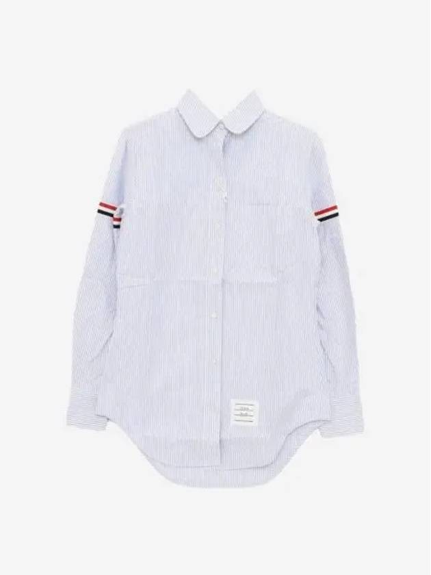 W 톰브라운 유니버시티 스트라이프 옥스포드 그로그랭 암밴드 셔츠 라이트 블루 W Thom Browne University Striped Oxford Grosgrain Armband Shirt Light Blue