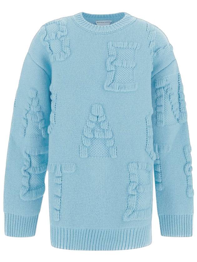 보테가베네타 알파벳 레이즈드 패턴 울 니트탑 블루