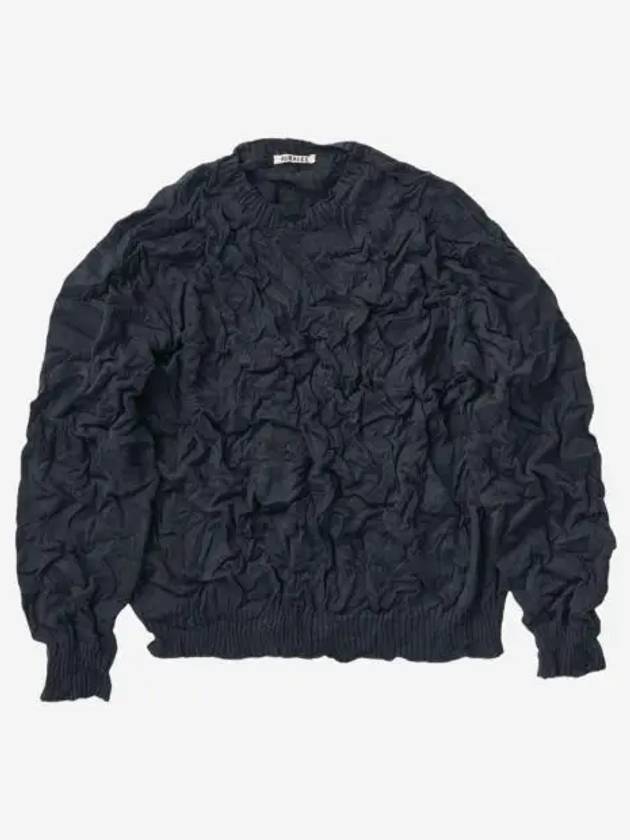 오라리 링클 드라이 코튼 니트 P O 다크 네이비 Auralee Wrinkled Dry Cotton Knit P O Dark Navy