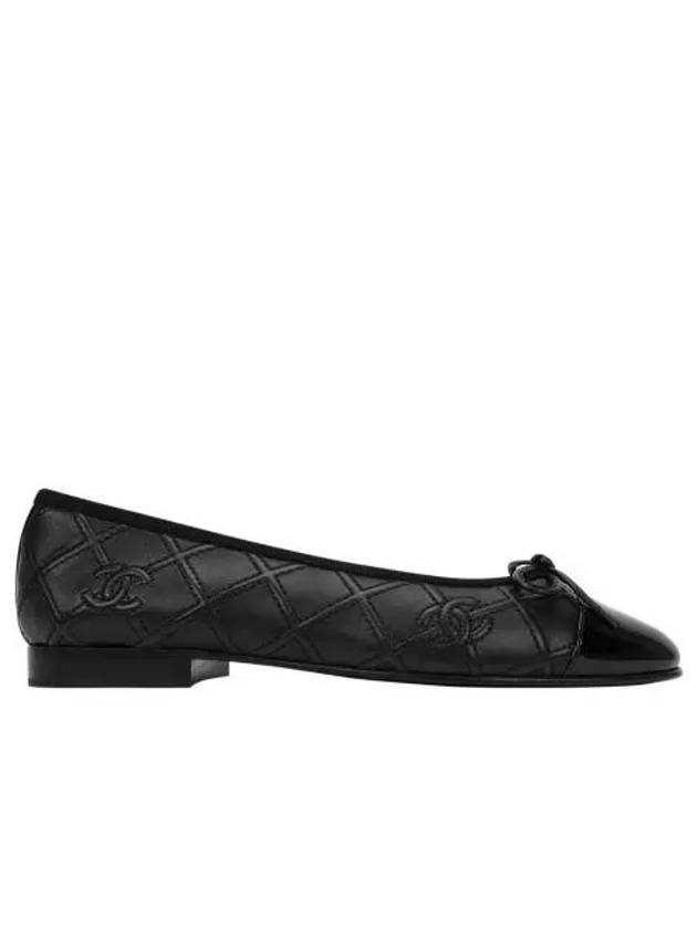 W 샤넬 발레리나 플랫 램스킨 페이턴트 카프스킨 & 블랙 W Chanel Ballerina Flat Lambskin Patent Calfskin & Black