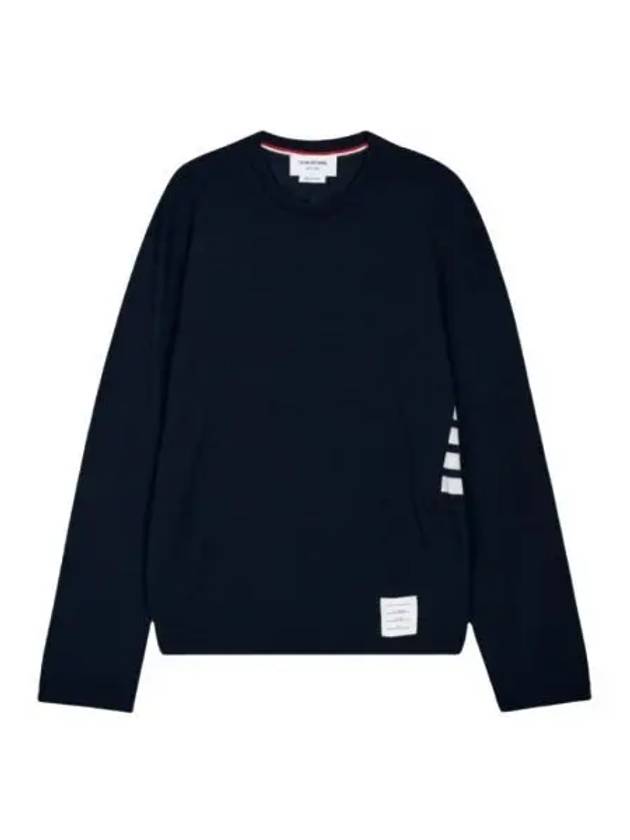 톰브라운 울 저지 사선 롱슬리브 티셔츠 네이비 Thom Browne Wool Jersey 4 Bar Long Sleeve T Shirt Navy