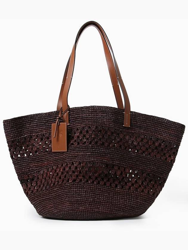 Chocolate-Coloured Basket Bag In Raffia And Leather