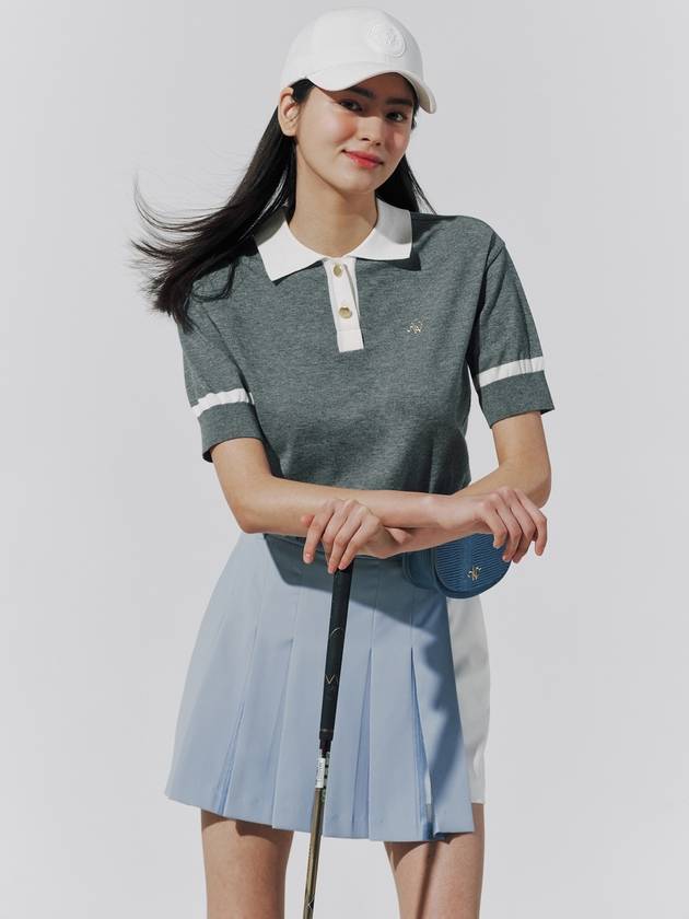 COLOR BLOCK T-COLLAR DROP KNIT_MELANGE GREY