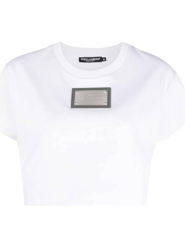 돌체앤가바나 여성 김 돌체앤가바나 태그 크롭 반팔 티셔츠 화이트