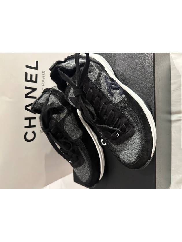 샤넬 MARKDOWN CC 로고 니트 레더 스니커즈 운동화 그레이 블랙 36 G38750