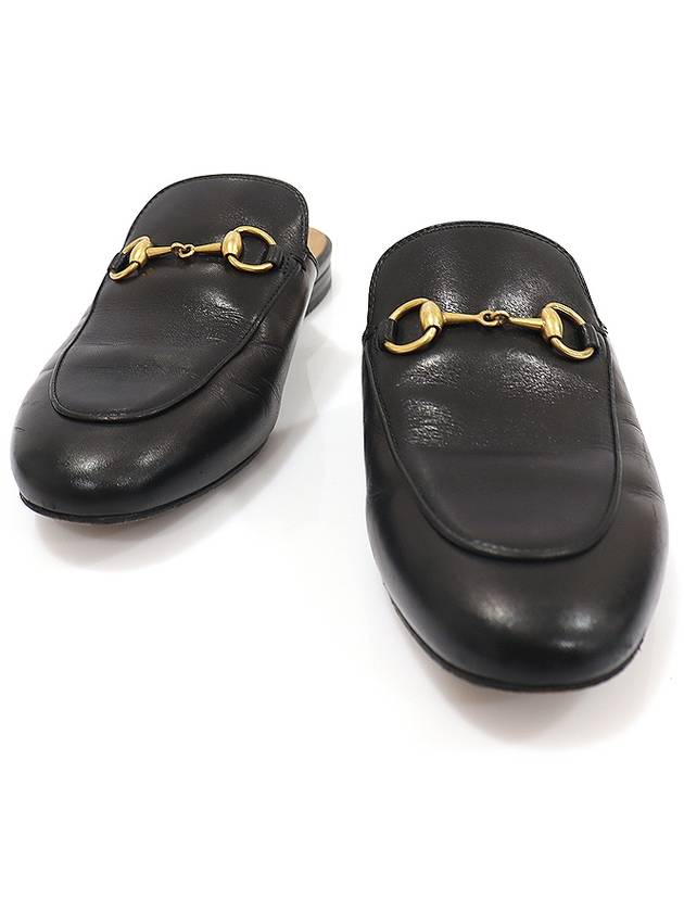 423513 블랙 레더 금장 홀스빗 프린스타운 뮬 블로퍼 여성 슬리퍼 36