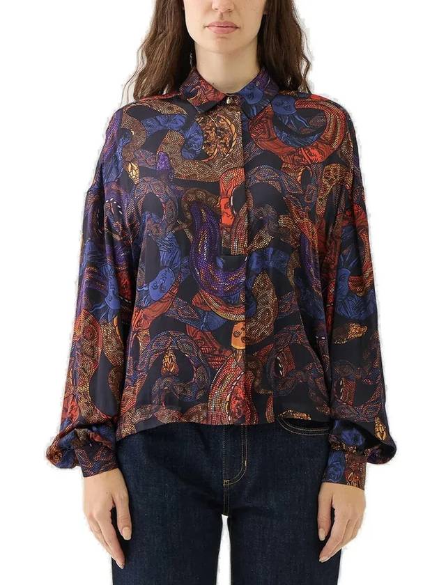 저스트 카발리 스네이크 프린트 하이로우 헴 셔츠 77PAL219NS495_MS3