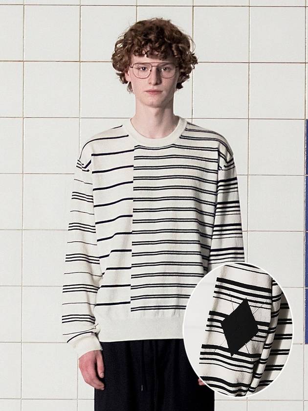 아가일 엘보 스트라이프 니트 아이보리