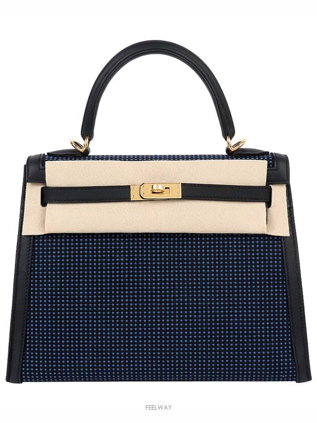 에르메스 셀리에 켈리 25 쿼드릴 블랙 블루 사파이어 금장 W 73804