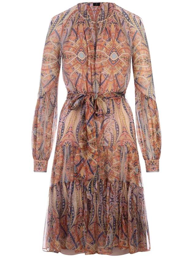 Etro 추상 프린트 시폰 미디 드레스 WRHA001399SA147_X0875
