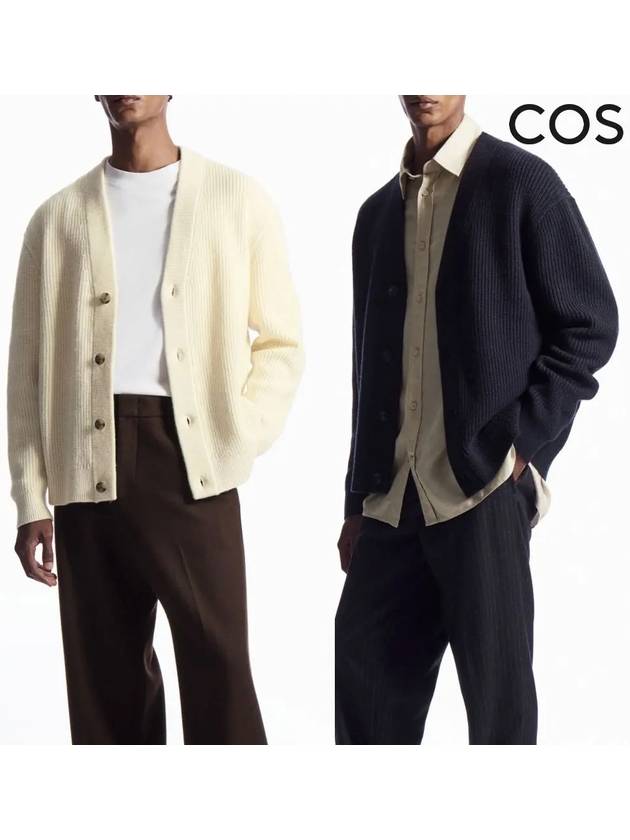 코스 가디건 남성 리브드 캐시미어 울 혼방 탑 재킷 네이비 아이보리