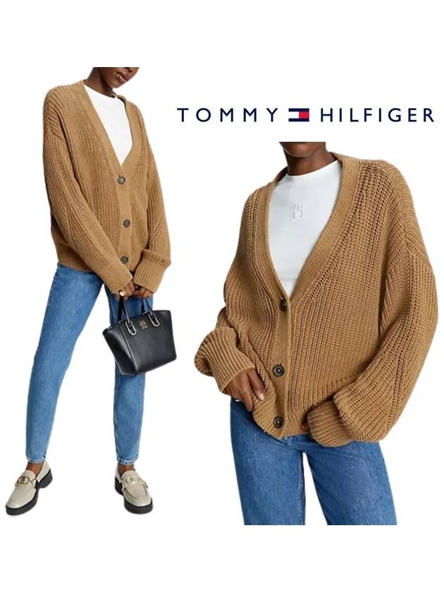타미힐피거 여성 니트 프리미엄 브이넥 탑 가디건 베이지
