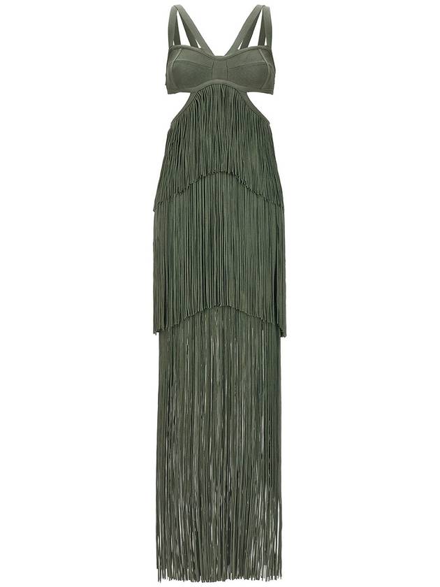 Herve Leger strappy tiered fringe dress