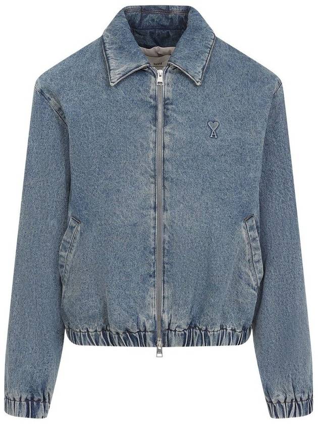 AMI Paris 로고 엠보싱 지퍼업 데님 재킷