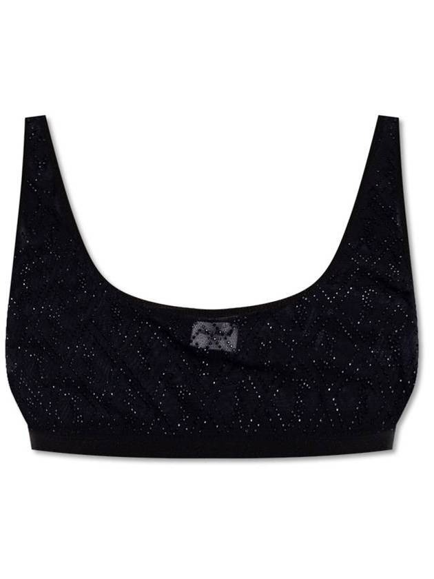 생로랑 모노그램 다이아몬드 패턴 쉬어 브래지어 블랙
