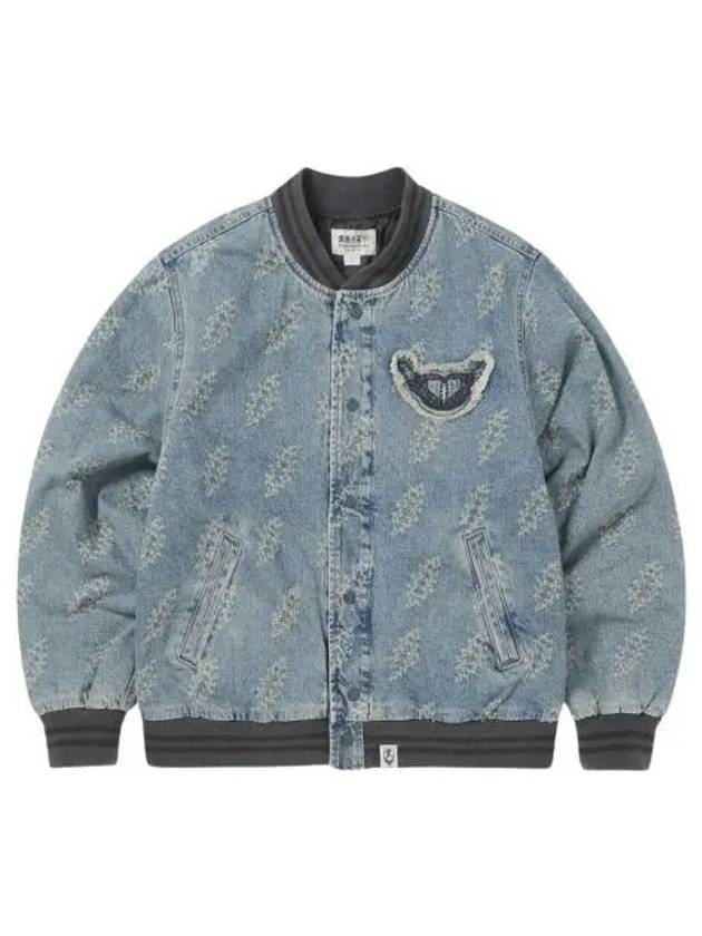 디스이즈네버댓 x 그레이트풀 데드 라이트닝 데님 바시티 자켓 워시드 블루 Thisisneverthat x Grateful Dead Lightning Denim Varsity Jacket Washed Blue