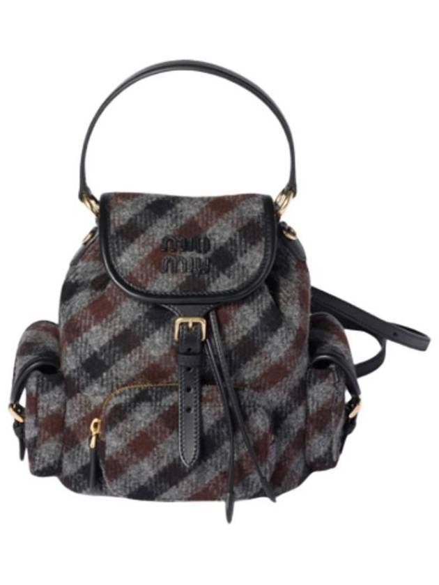 미우 미우 플래드 레더 백팩 슬레이트 그레이 코코아 브라운 5BZ043 2IFK F0RDS